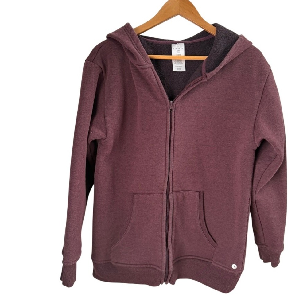Danskin Womens Full‎ Zip Hoodie Fleece M Burgundy Maroon Athleisure Sweatshirt